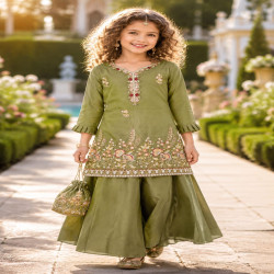 Girls Premium Embroidered Sharara Palazzo Set